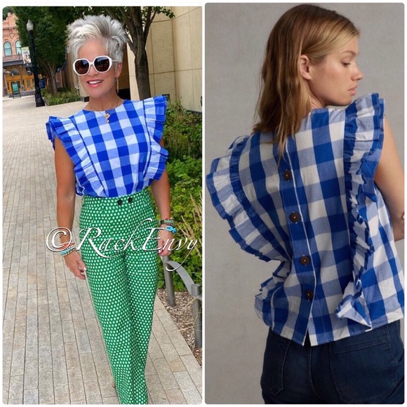 NWT ANTHROPOLOGIE WHIT TWO CASCADE RUFFLED BLOUSE IN BLUE - Picture 9 of 9